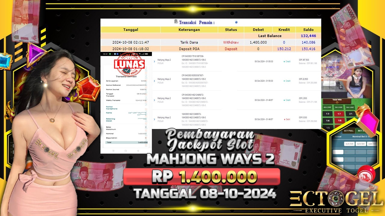 BUKTI JACKPOT SLOT MAHJONG WAYS 2 TERPERCAYA DI INDONESIA TGL 08-10-2024