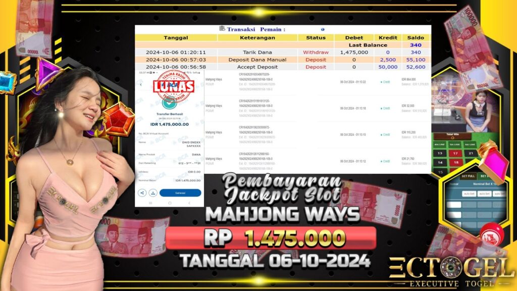 BUKTI JACKPOT SLOT MAHJONG WAYS TERPERCAYA DI INDONESIA TGL 06-10-2024